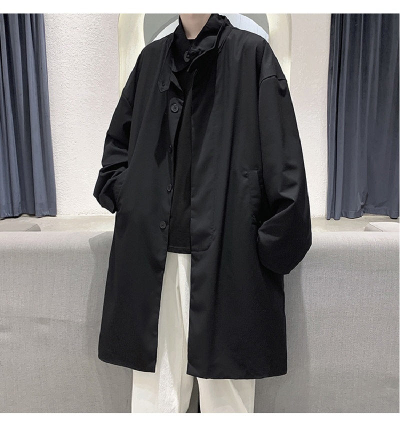 Long windbreaker coat men's spring and autumn tide brand British blouse loose day retro casual cloak coat alfamoba