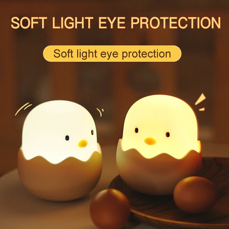 LED Cute Night Light Soft Silicone USB Charging Children Bedside Chick Touch Night Lamp For Kids Bedroom Animal Decor Gift alfamoba