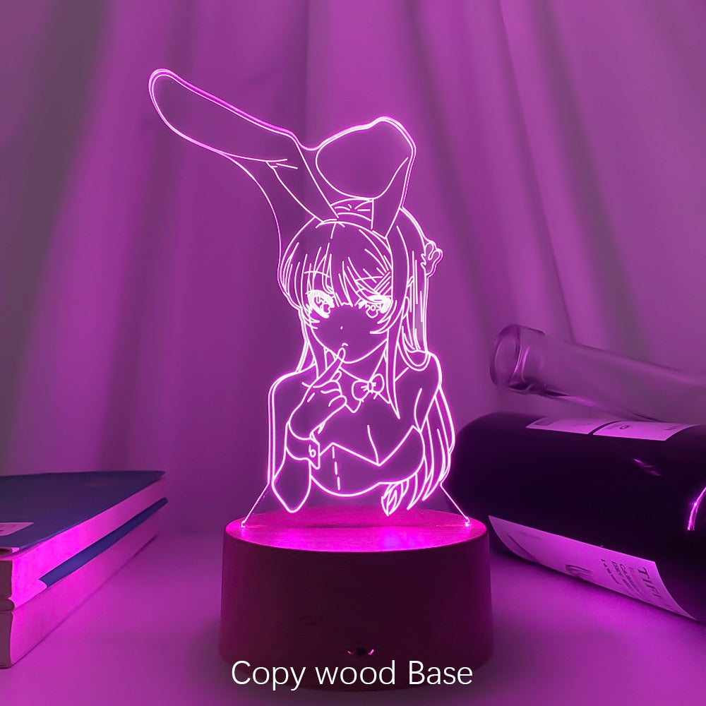 3D Illusion Led Nightlights ANIME Light Lamp Multi Color Changing Lampara BUNNY GIRL SENPAI MAI SAKURAJIMA KAWAII For Xmas Gift alfamoba