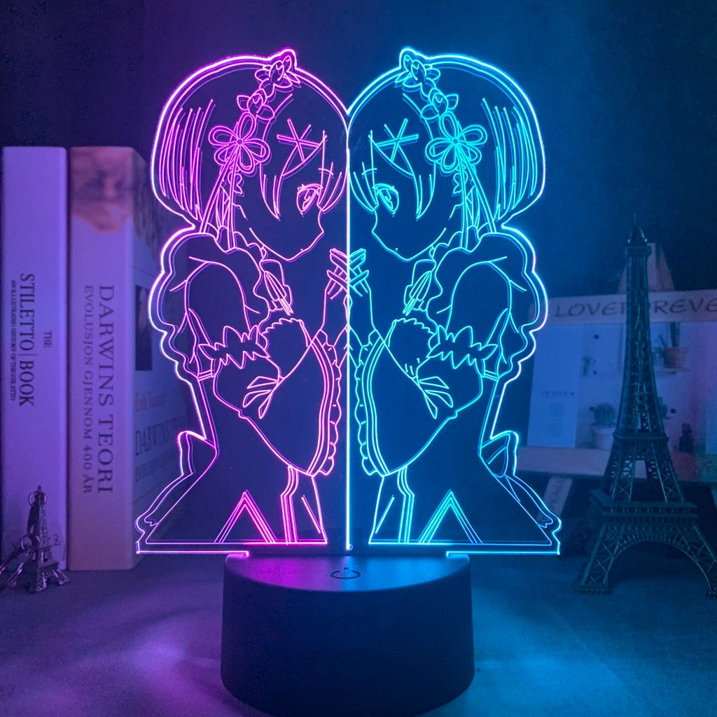 Anime 3d Lamp Rem and Ram From Re Zero Starting Life In Another World Nightlight for Bedroom Decor Birthday Gift Led Night Light alfamoba