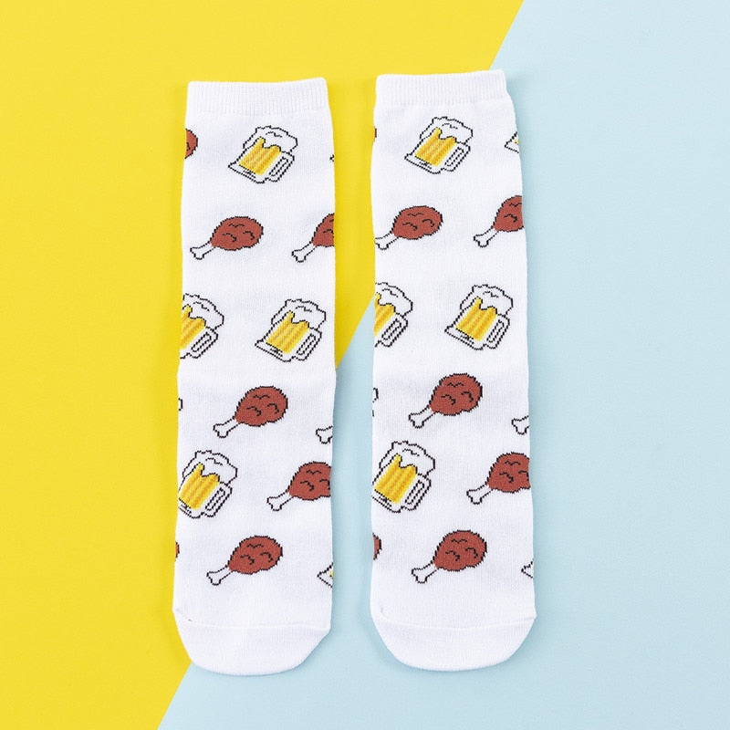 Colorful Women's Socks Woman's Cotton Socks Fruits Banana Avocado Lemon Egg Cookie Donuts Food Happy Color Sox Harajuku Socks alfamoba