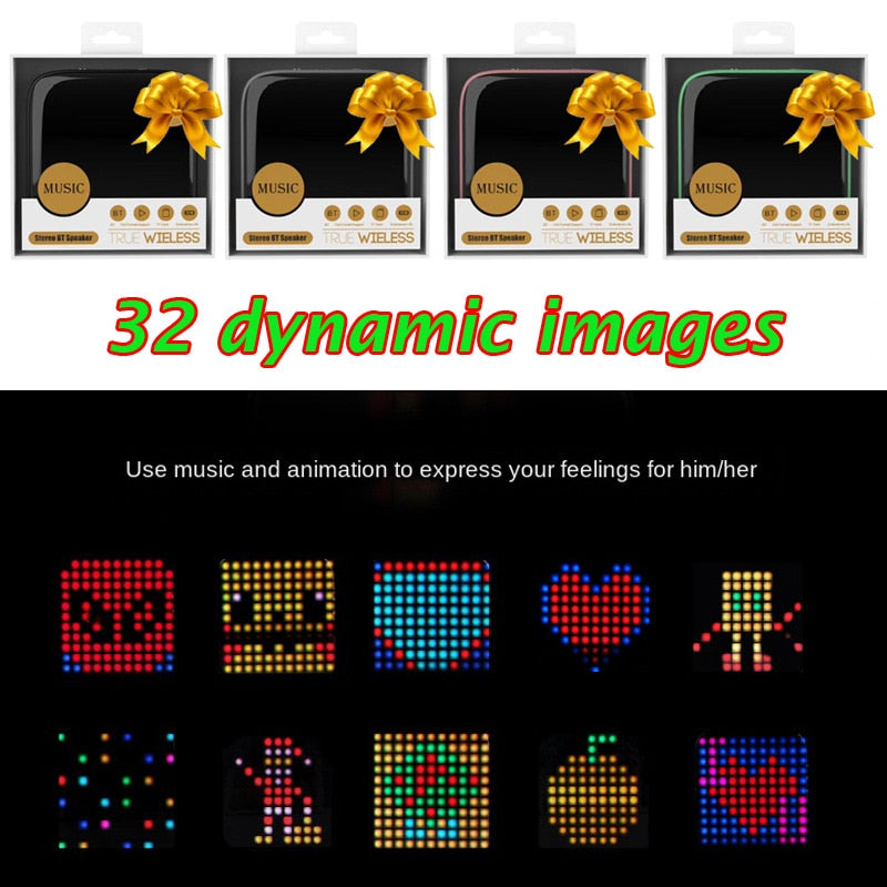 Retro Pixel Art Portable Bluetooth Speaker LED Display Board for Cute Gift Home Light Decoration Mini Hifi speaker alfamoba