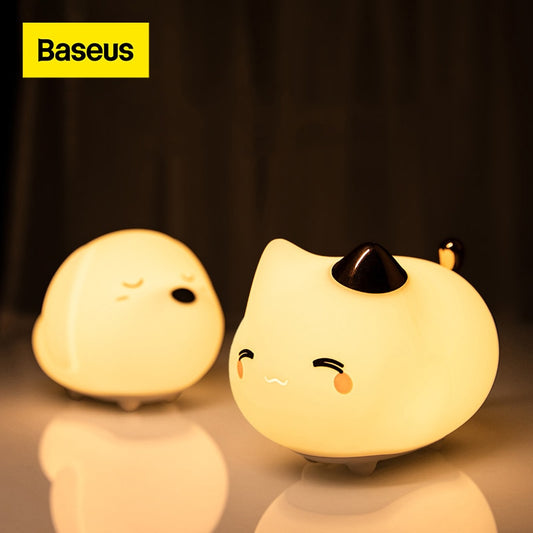 Baseus Cute LED Night Light Soft Silicone Touch Sensor Night Light For Children Kids Bedroom Rechargeable Tap Control Night Lamp alfamoba