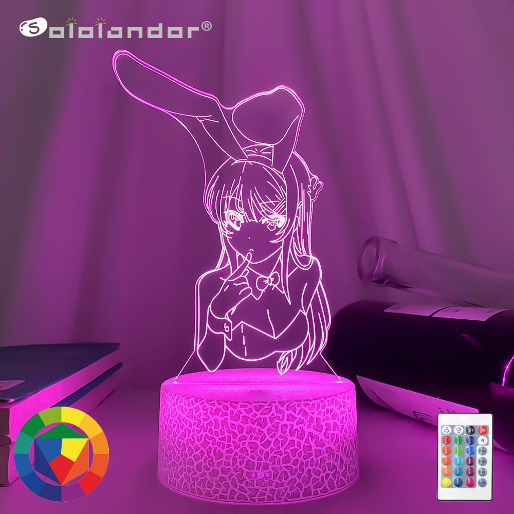 3D Illusion Led Nightlights ANIME Light Lamp Multi Color Changing Lampara BUNNY GIRL SENPAI MAI SAKURAJIMA KAWAII For Xmas Gift alfamoba