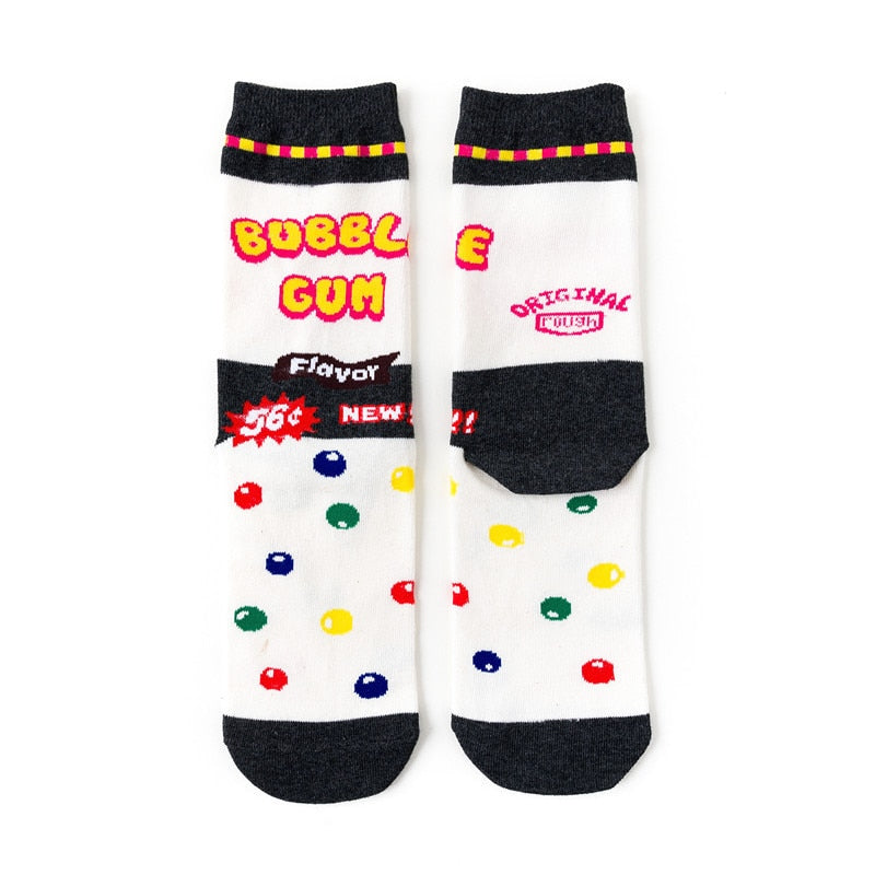 Colorful Women's Socks Woman's Cotton Socks Fruits Banana Avocado Lemon Egg Cookie Donuts Food Happy Color Sox Harajuku Socks alfamoba