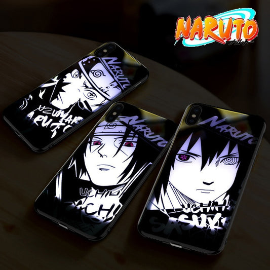 Naruto Itachi Flash Phone Case For iPhone 7 8 Plus 11 12 13 Pro Max SE2020 X XR XS LED Phone Cover Glass TPU Shell Funda Gifts alfamoba