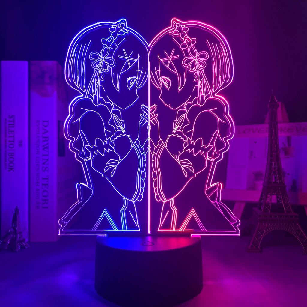 Anime 3d Lamp Rem and Ram From Re Zero Starting Life In Another World Nightlight for Bedroom Decor Birthday Gift Led Night Light alfamoba