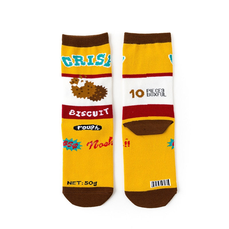 Colorful Women's Socks Woman's Cotton Socks Fruits Banana Avocado Lemon Egg Cookie Donuts Food Happy Color Sox Harajuku Socks alfamoba