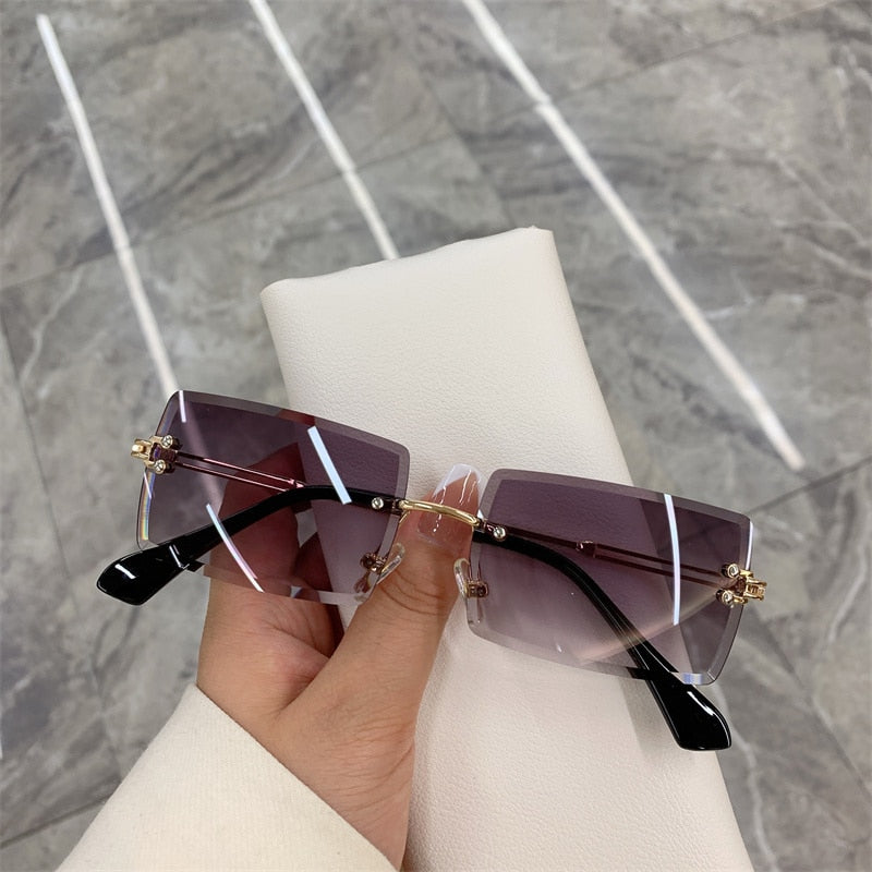 Vintage Fashion 2021 New Sunglasses Rimless Frameless Rectangle Shades Gradient UV400 Summer Traveling Sun Glasses for Women alfredo.barrella7