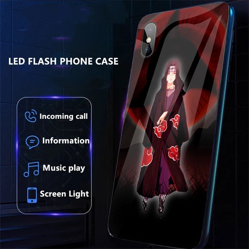 Naruto Itachi Flash Phone Case For iPhone 7 8 Plus 11 12 13 Pro Max SE2020 X XR XS LED Phone Cover Glass TPU Shell Funda Gifts alfamoba