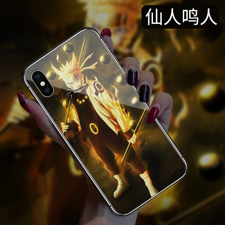 Naruto Itachi Flash Phone Case For iPhone 7 8 Plus 11 12 13 Pro Max SE2020 X XR XS LED Phone Cover Glass TPU Shell Funda Gifts alfamoba