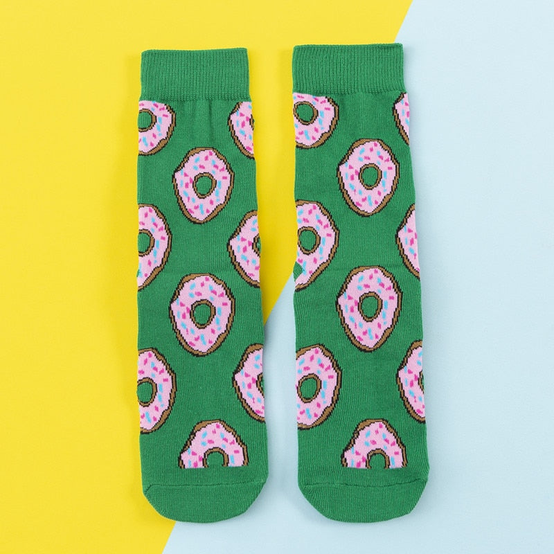 Colorful Women's Socks Woman's Cotton Socks Fruits Banana Avocado Lemon Egg Cookie Donuts Food Happy Color Sox Harajuku Socks alfamoba