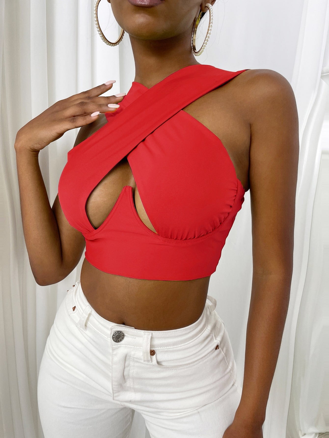 Women's Criss Cross Tank Tops Sexy Sleeveless Solid Color Cutout Front Crop Tops Party Club Streetwear Summer Lady Bustier Tops alfamoba