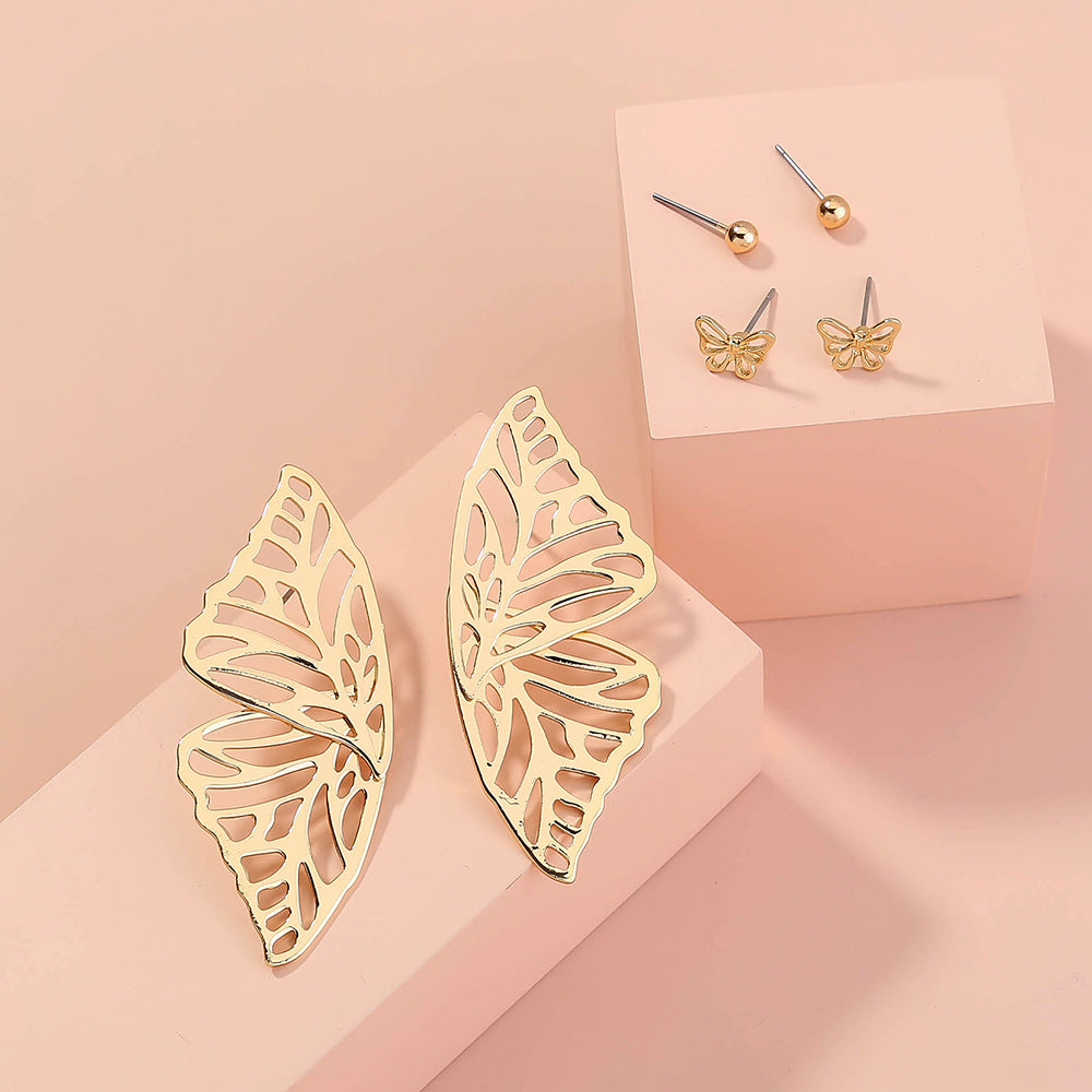 Golden Winged Butterfly Earring Set alfamoba